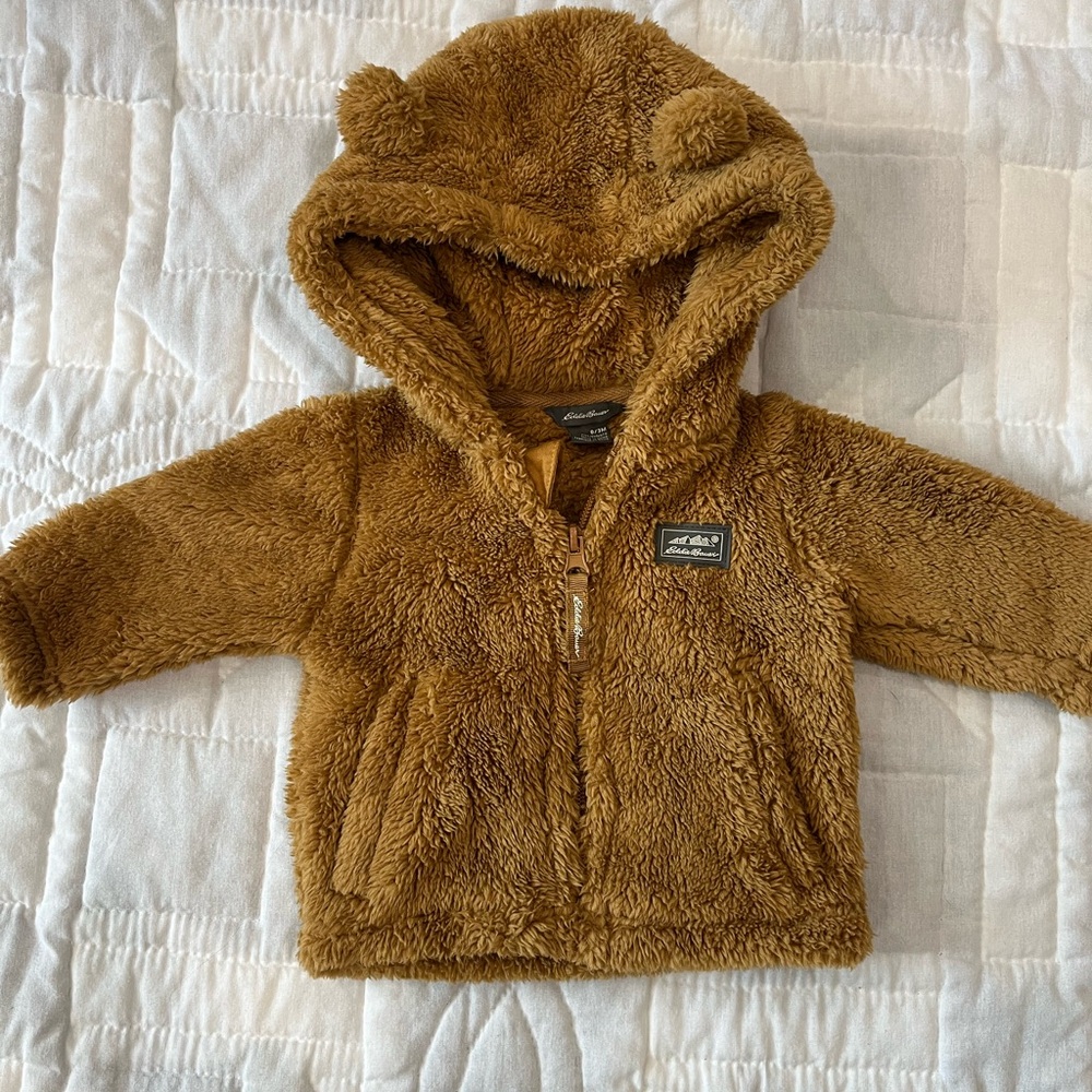 Brown Eddie Bauer Fuzzy Hooded Jacket with Ears